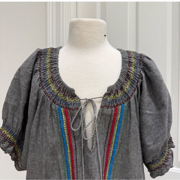 Flutterbye Gray Embroidered 100% cotton Tunic Top Size Large - Picture 4 of 8